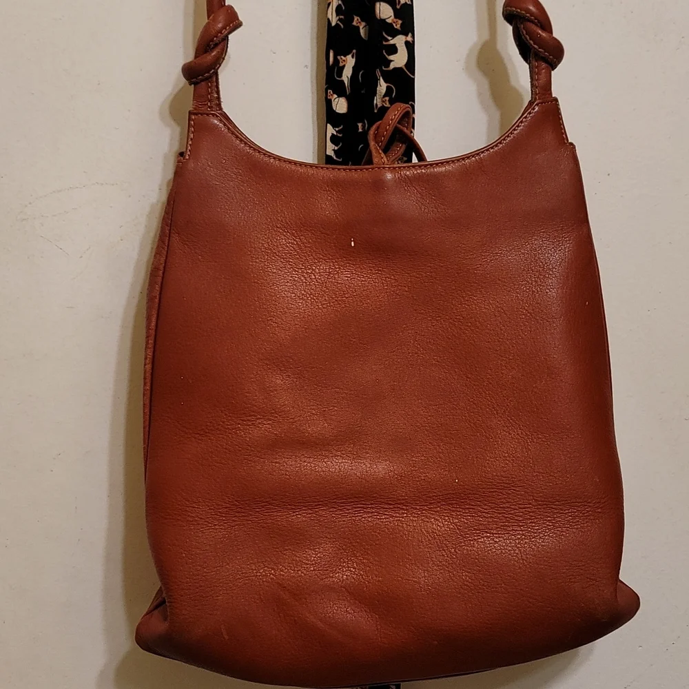 Emporio vintage boho shoulder bag brown leather ties logo